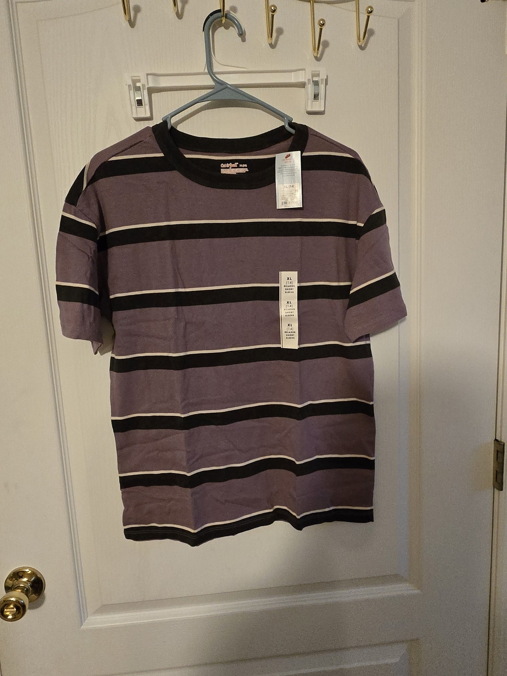 XL Kid Size (14) Striped Crew Neck Shirt - Purple/Black